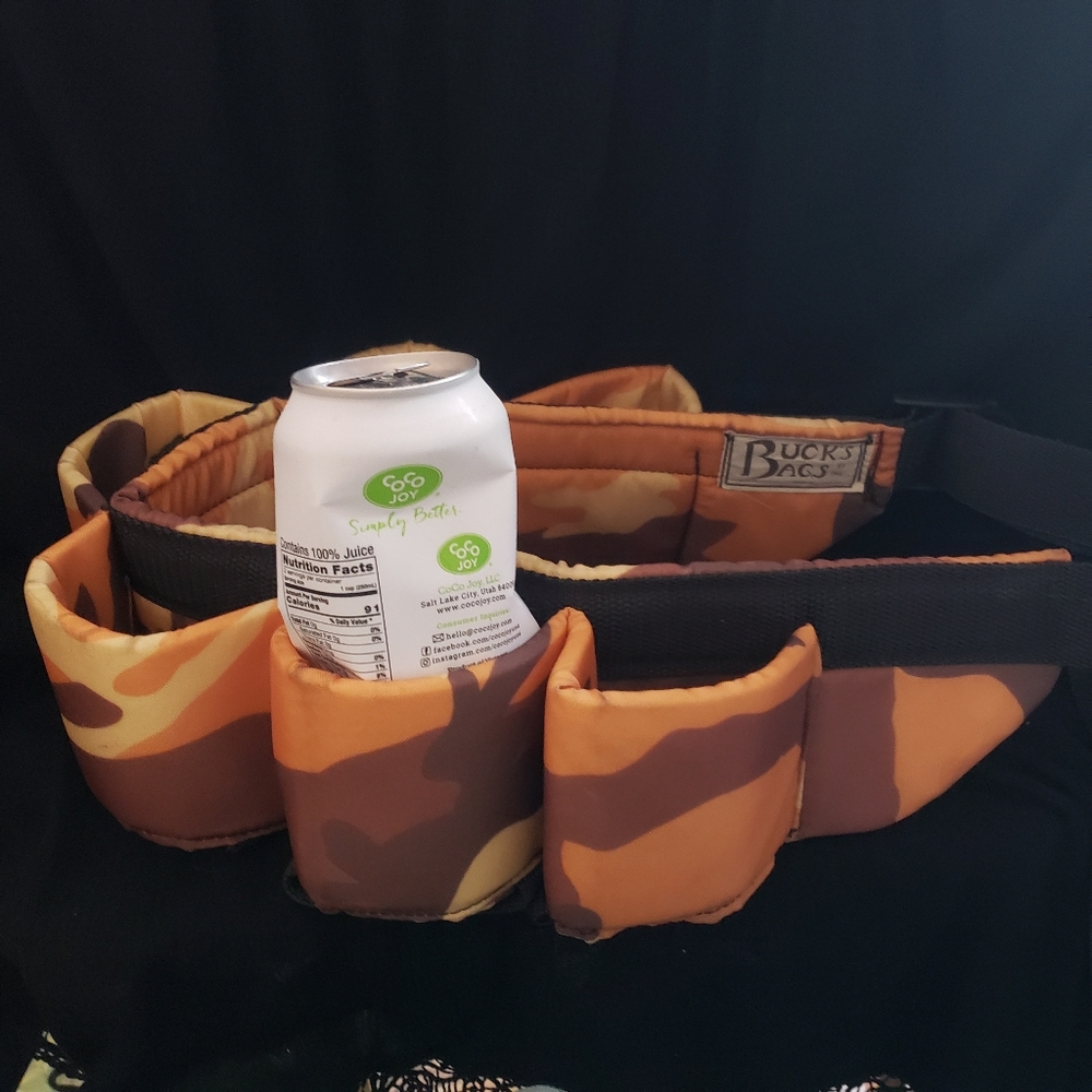 Beer Belt 6 Pack Beer Holster Bottles or Cans Orange And Brown Camo Bucks Bags